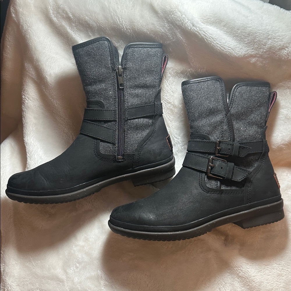 UGG Black and Charcoal Buckle Boots